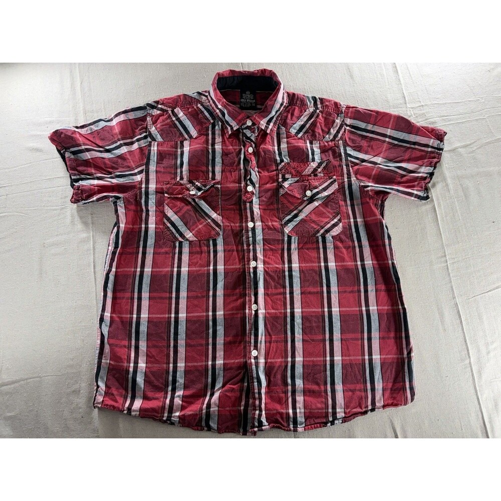 Vintage Old Skool Plaid Shirt Men's XL Red Pearl Snap Short Sleeve Y2K